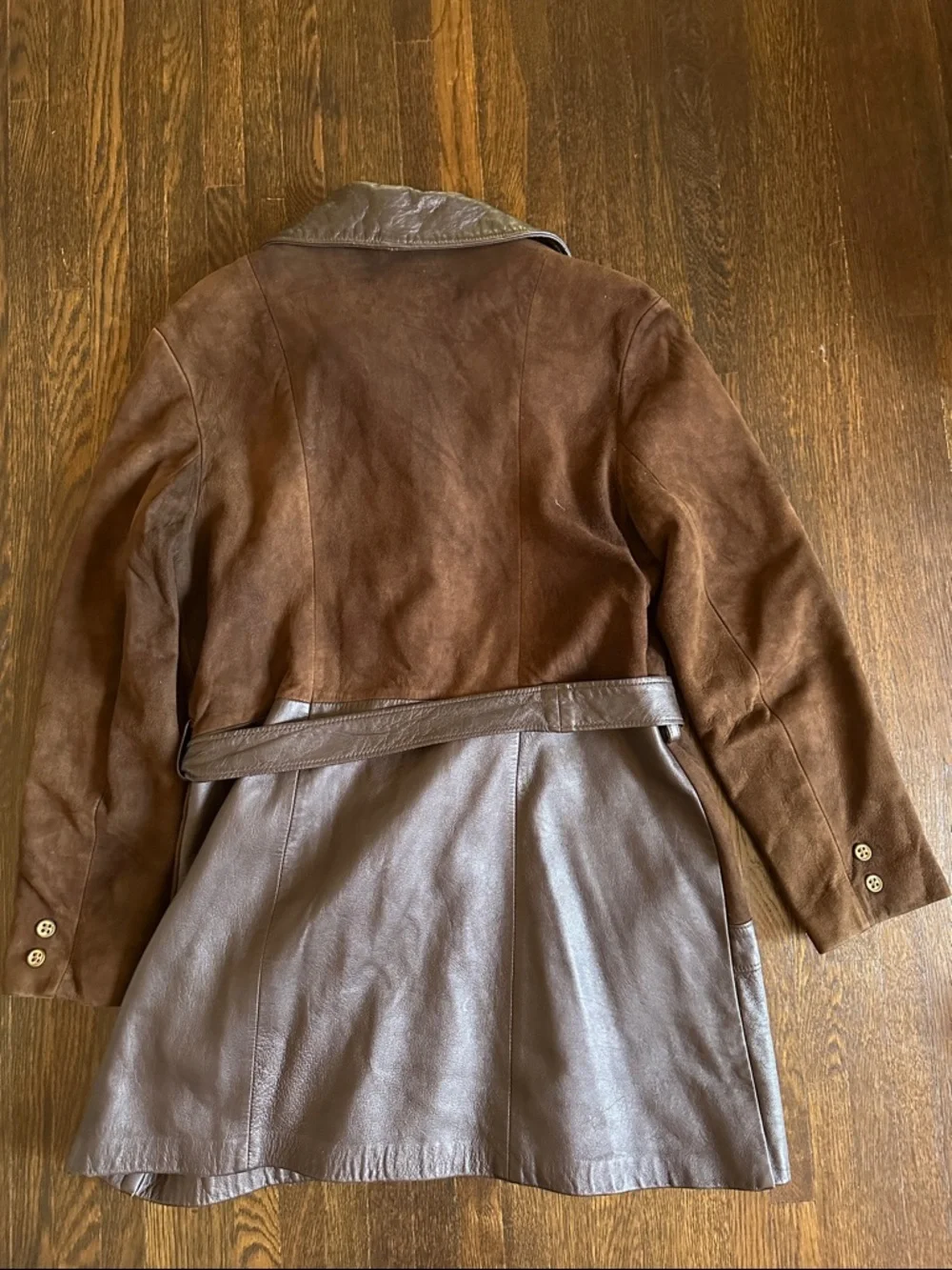Vintage Brown Leather & Suede Belted lined Women’s Jacket size Large - Picture 9 of 11